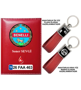 Plakanıza Özel Benelli Logolu Kırmızı Ruhsat Kabı ve Anahtarlık