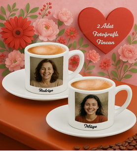 BK Gift Kişiye Özel Anne&Çocuk İsimli Fotoğraflı 2’li Türk Kahvesi Fincan Seti-1, Sevgiliye Hediye, Arkadaşa Hediye, Anneye Hediye, Anneler Günü Hediyesi