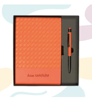Akpınar Promosyon Premium Deri Görünümlü Defter & Kalem Hediye Seti (Turuncu)
