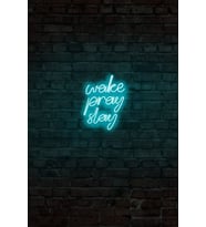 Wake Pray Slay Yazılı Neon Led Işıklı Dekoratif Duvar Aydınlatması Anahtar İle Açma Kapama (Yeşil)