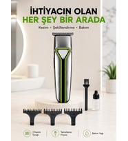 Profesyonel Saç Sakal Tıraş Makinesi T Bıçaklı Şarjlı Kablosuz 3 Taraklı Erkek Bakım Seti