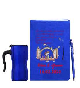 Sevgililer Gününe Özel Mavi Defter Kalem & Termos Mug Hediye Seti 9