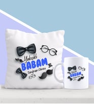 BK Gift Kişiye Özel Yakışıklı Babam Tasarımlı Yastık ve Kupa Seti-1 (Model 1)