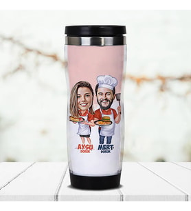 Kişiye Özel Aşçı Çiftler Karikatürlü Termos Bardak