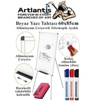 Ayaklı Beyaz Yazı Tahtası 60x85 cm Teleskobik Ayaklı 1 Adet Alüminyum Kolay Silinebilir Ergomik Beyaz Yazı Tahtası