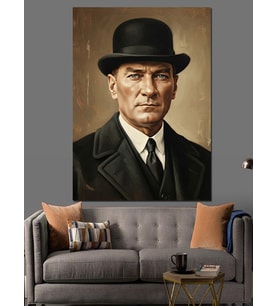 Şapkalı Mustafa Kemal Atatürk Portresi Dekoratif Kanvas - Mdf Ahşap Tablo