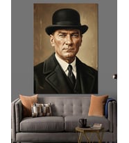 Şapkalı Mustafa Kemal Atatürk Portresi Dekoratif Kanvas - Mdf Ahşap Tablo
