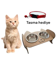 Ahşap Metal Kedi Köpek Yemek Mamalık, Su Ve Mama Kabı Kahverengi Su Kabı Standı ahşapmamakabı