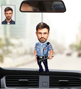 Kişiye Özel Fotoğraflı Polis 3 Tasarımlı Karikatür Araba Dikiz Ayna Süsü