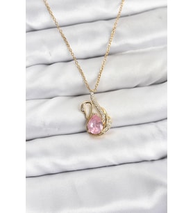 316L Çelik Zincir Gold Renk Pembe Kuğu Model Zirkon Taşlı Kadın Kolye TJ-BKO10867