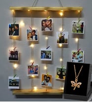 Kişiye Özel 12 Fotoğraflı Ledli  Ahşap Çerçeve Ve Yusufcuk Kolye Seti