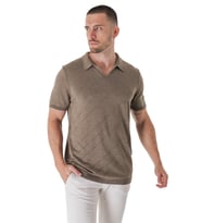 Chuba Erkek Polo Yaka Örgü Detaylı Pamuklu İnce Spor Triko T-Shirt Vizon 23S2010