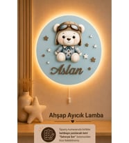 Ahşap Ayıcıklı Lamba İsme Özel Pilli Ledli Gece Lambası Bebek Çocuk Odası