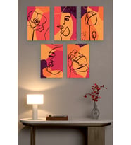 Kadın ve Çiçek Çizim Mdf Tablo Set 5'li