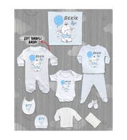İsme Özel 10'lu Pamuklu Erkek Bebek Hastane Çıkışı Seti_MT_178-10 (Krem)