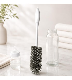 Silikon Biberon Fırçası Esnek Başlıklı Hijyenik BPA İçermez Temizleme Fırçası (Bej)