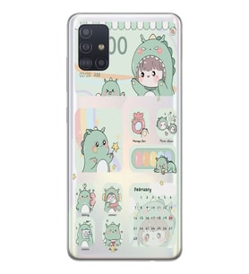 Samsung Galaxy A51 Uyumlu Tatlı Dinozor Kawaii Tasarımlı Şeffaf Telefon Kılıfı