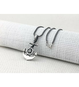 Çapa Dümen Tasarımlı 925 Ayar Gümüş Erkek Kolye