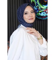 Elmas Motif Desen Lacivert Soft Pamuk Eşarp (Standart)