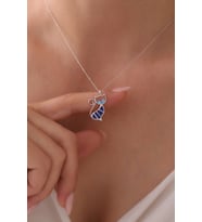 Gümüş Mineli Kedi Kolye - 925 Ayar Gümüş Kolye