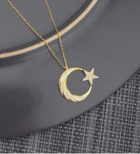 925 Ayar Gümüş Zirkon Taşlı Ay Yıldız Kolye