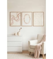 Pastel Minimal Soyut Desenler 3’lü Ahşap Çerçeveli Tablo Seti - Modern Duvar Dekoru