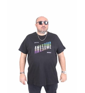 Starbattal Erkek Büyük Beden Sıfır Yaka Tişört Awesome 25164 SIYAH