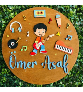 İSME ÖZEL ÇOCUK ODALARI İÇİN DEKORATİF MÜZİSYEN TEMALI KAPI SÜSÜ - DUVAR DEKORU