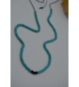 STONEAGE JEWELLERY Turkuaz ve Oniks Taşlı Metalsiz Kolye