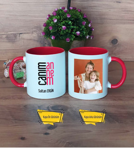Anneye Hediye Kupa Bardak Kırmızı Fotoğraflı Anneler Günü Doğum Günü Hediyesi
