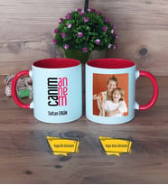 Anneye Hediye Kupa Bardak Kırmızı Fotoğraflı Anneler Günü Doğum Günü Hediyesi