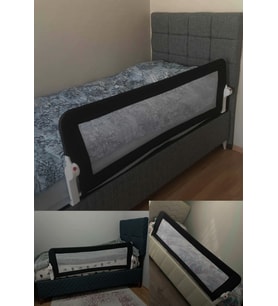 Bebek Çocuk Koruyucu Yatak Bariyeri 150cm x65 cm Katlanır Baza Güvenlik Bariyeri (Siyah)