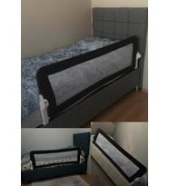 Bebek Çocuk Koruyucu Yatak Bariyeri 150cm x65 cm Katlanır Baza Güvenlik Bariyeri (Siyah) (Gri)