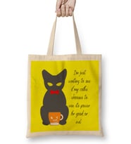 CAT Funny Coffee Drinks Lover Gift Quote Bez Çanta Uzun Saplı