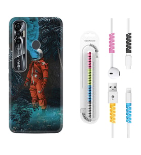 Tecno Spark 6 6 Go 8C 8 Pro 7 7 Pro Kılıf Kablo Koruma Spiral Silikon Astronot Smoke 1769
