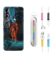 Tecno Spark 6 6 Go 8C 8 Pro 7 7 Pro Kılıf Kablo Koruma Spiral Silikon Astronot Smoke 1769