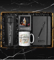 Öğretmenler Gününe Özel Kupa & Siyah Termo Defter & 400 ML Exclusive Çelik Termos & Kalem & Fotoğraf Çerçevesi