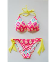 Beria Kadın Üçgen Yarım Dolgulu Desenli Sarı Bikini Takımı