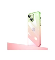 Apple iPhone 14 Plus Uyumlu Kılıf Parlak Renk Geçişli Kamera Korumalı Zore Senkron Kapak (Açık Pembe - Yeşil)