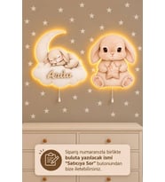 Ahşap Çocuğun İsmine Özel 2'li Tavşan Lamba Seti Yıldız Hediyeli Pilli Ledli Gece Lambası Bebek Çocuk Odası