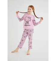Kız Çocuk Pembe Kız Uzun Kol Pamuklu Pijama Takımı
