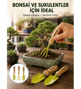 Saksı Bitkileri İçin Bahçe El Aleti Seti Ergonomik Ahşap Saplı