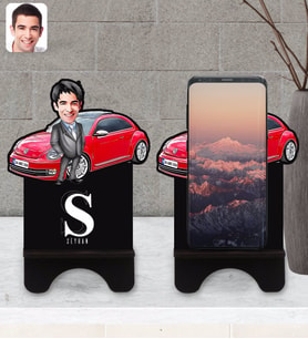 BK Gift Kişiye Özel Plakalı Erkek Volkswagen Beetle Karikatürlü Ahşap Biblo Telefon Standı-1