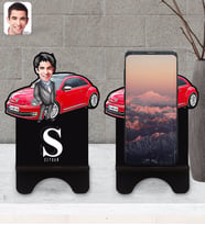 BK Gift Kişiye Özel Plakalı Erkek Volkswagen Beetle Karikatürlü Ahşap Biblo Telefon Standı-1
