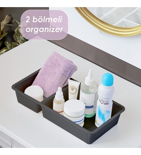 Porsima WH-72 Antrasit 2 Bölmeli Düzenleyici Çekmece Dolap İçin Çok Amaçlı Plastik Organizer