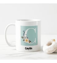 C Harfine Özel İsimli Baskılı Kupa Bardak (Beyaz)