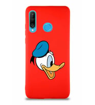 Huawei P30 Lite Soft Premier Kapak Donald Duck-F Tasarımlı Silikon Kılıf - Kırmızı (Şeffaf)
