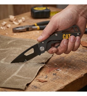 CAT DA980265 Kemer Askı Kancalı Katlanabilir 13CM Paslanmaz Çelik Siyah Kamp Çakısı