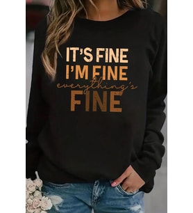 Unisex Fine Baskılı Bisiklet Yaka Sweatshirt (Siyah)