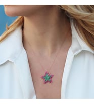 Renkli Zirkon Taşlı Alice Star Rose Gold Kaplama Gümüş Kolye